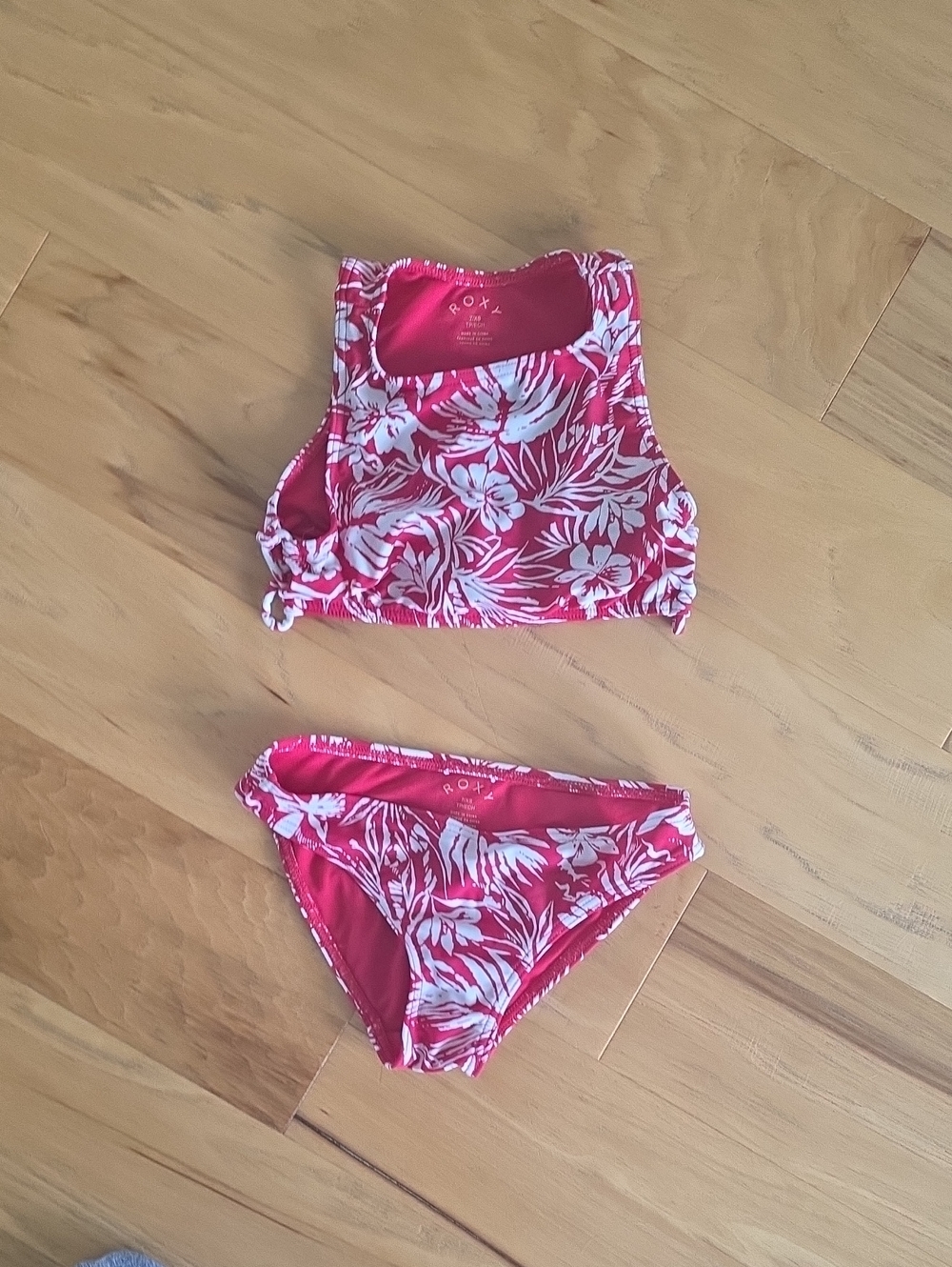 Roxy Red and White Tropical Crop Bikini